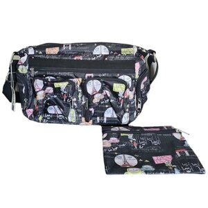 CNKW crossbody Marche du chat French themed bag and a poch Polyaster multicolor